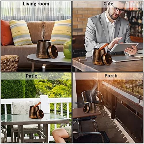 hargtar Outdoor Ashtray with Lid, Bronze Stainless Steel | Windproof & Odorless Tabletop Ashtray thumbnail 6