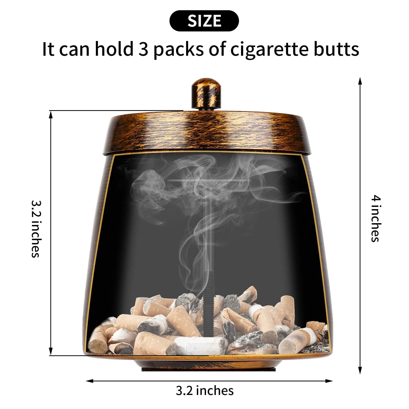 hargtar Outdoor Ashtray with Lid, Bronze Stainless Steel | Windproof & Odorless Tabletop Ashtray - view 2
