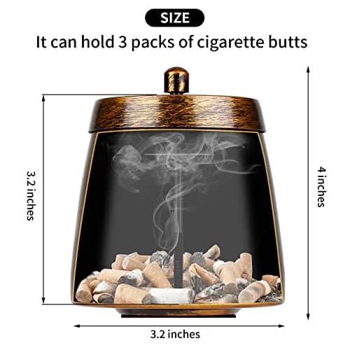 hargtar Outdoor Ashtray with Lid, Bronze Stainless Steel | Windproof & Odorless Tabletop Ashtray thumbnail 2