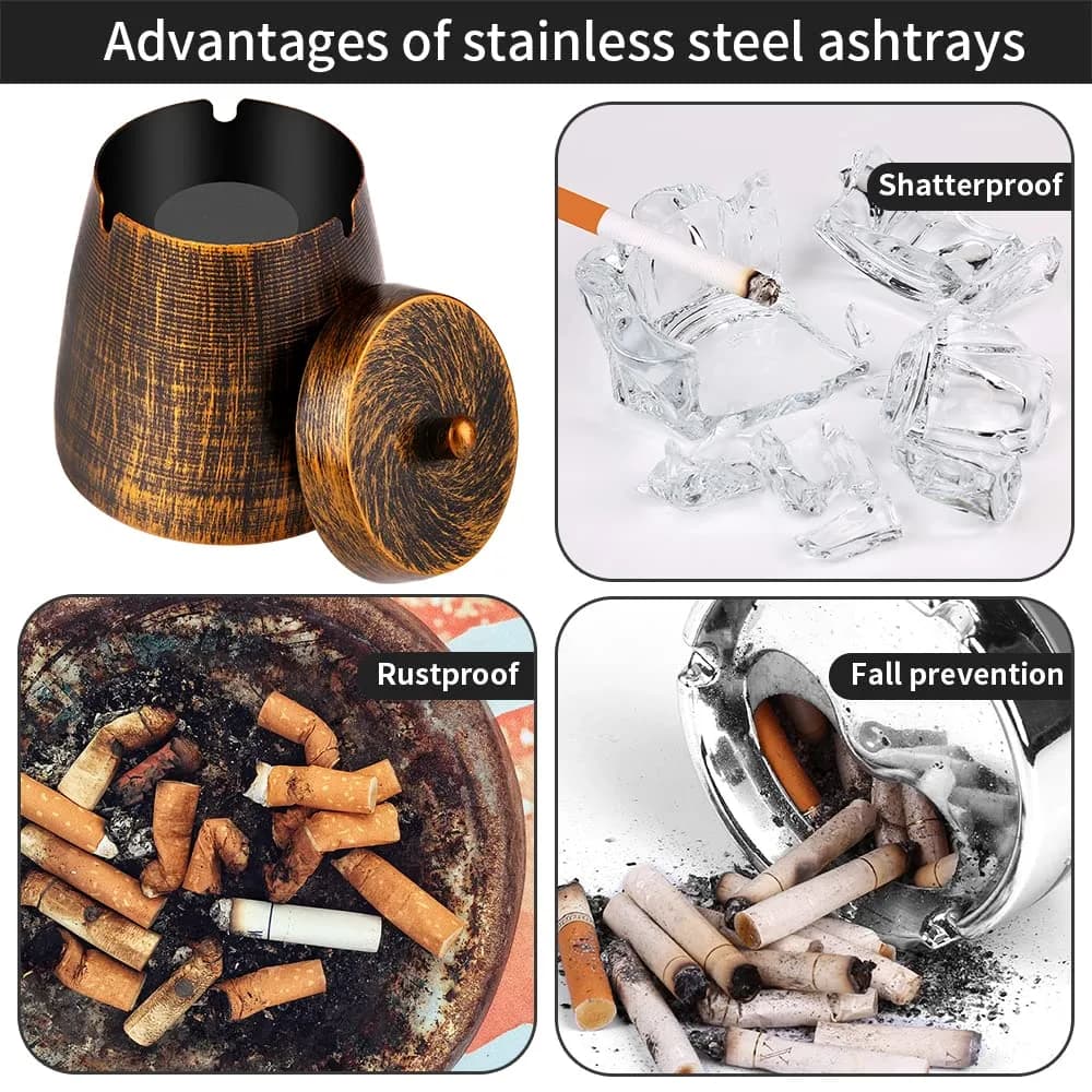 hargtar Outdoor Ashtray with Lid, Bronze Stainless Steel | Windproof & Odorless Tabletop Ashtray - view 3