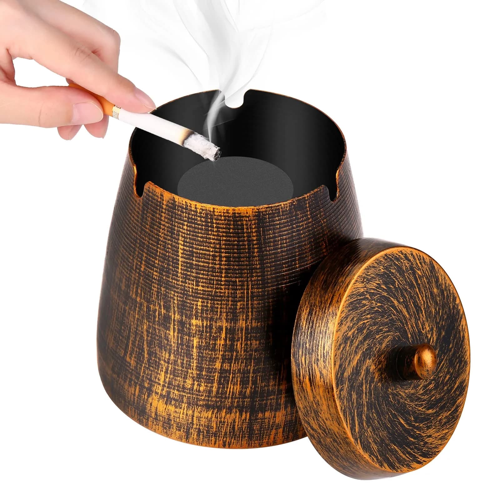 hargtar Outdoor Ashtray with Lid, Stainless Steel Ashtray 10.2cm (4in) | Windproof & Odorless for Patio - main product image