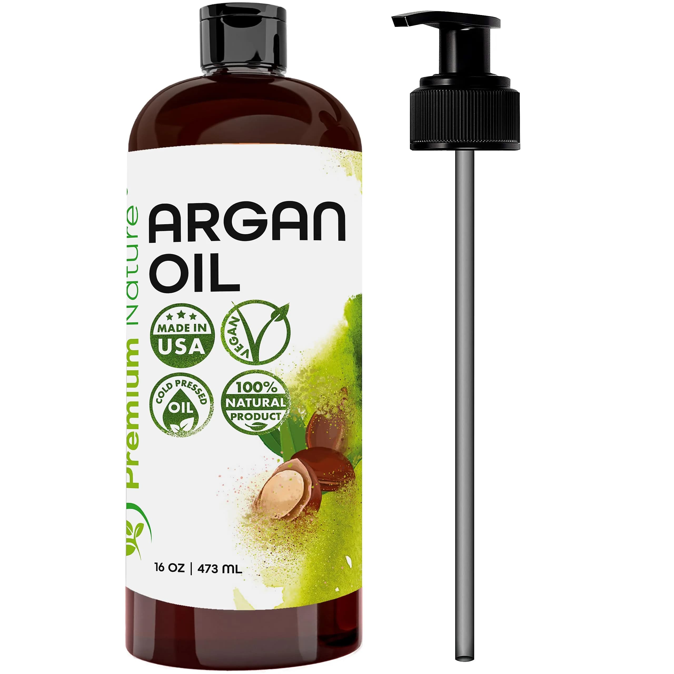 Premium Nature Organic Argan Oil for Hair Growth & Skin Serum 473ml (16 Fl Oz) | Pure Cold Pressed Moroccan Oil for Dry, Damaged, Curly, Frizzy Hair - main product image