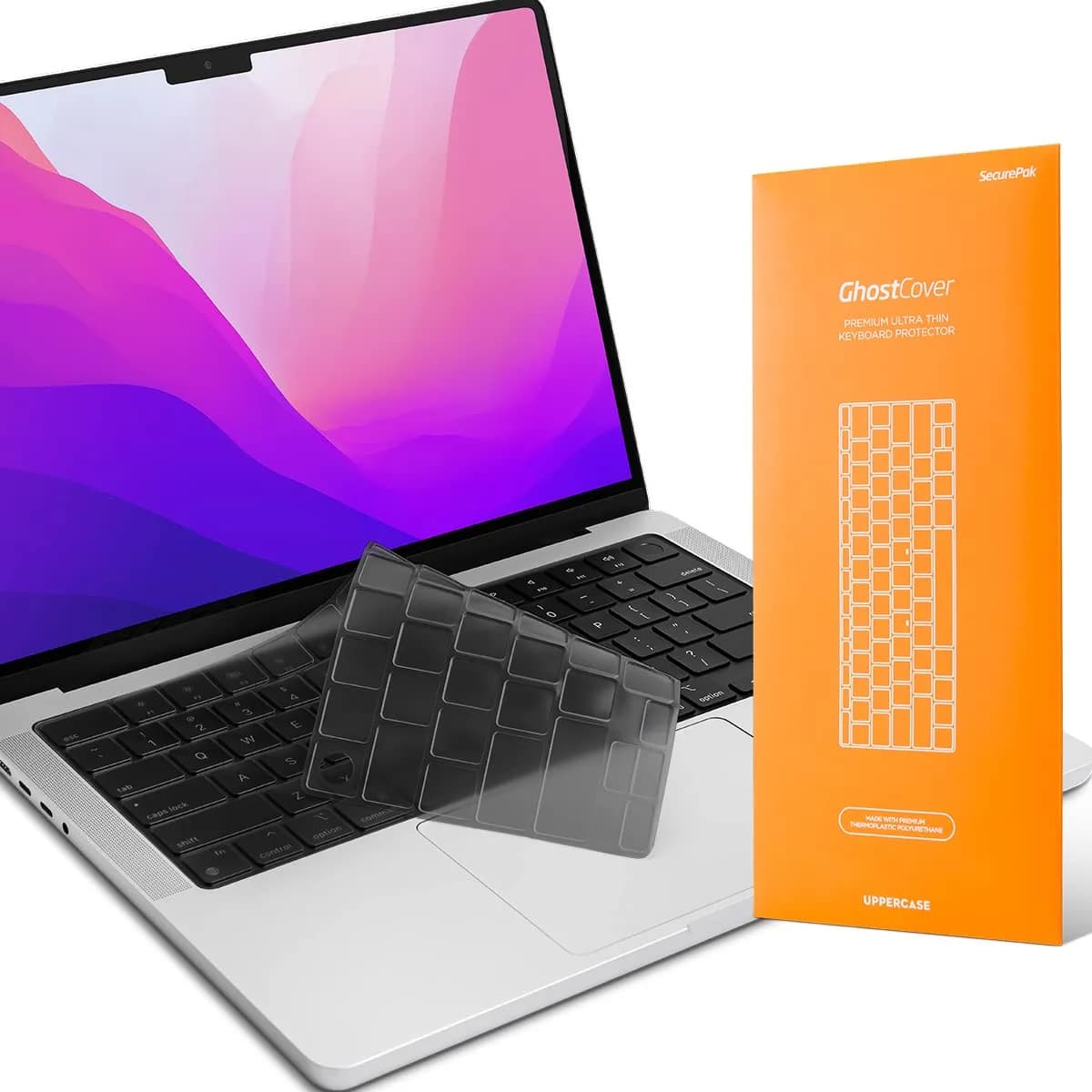 UPPERCASE GhostCover Original Premium Ultra Thin Keyboard Cover Protector for MacBook Pro 14"/16" & Air 13"/15" (1 Unit, Translucent Tinted)