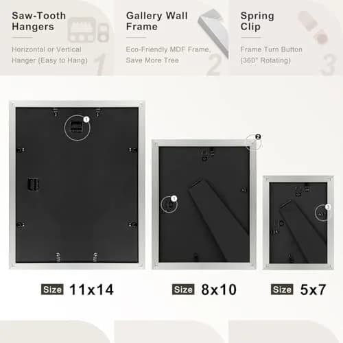 Frametory Gallery Wall Frame Set of 7 Multiple Sizes | Elegant Silver Finish with Ivory Mats thumbnail 4