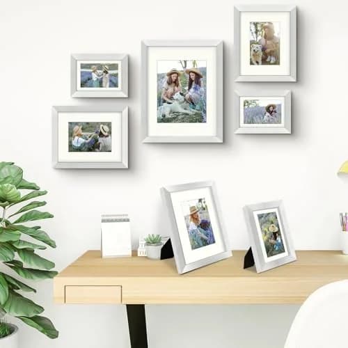 Frametory Gallery Wall Frame Set of 7 Multiple Sizes | Elegant Silver Finish with Ivory Mats thumbnail 6