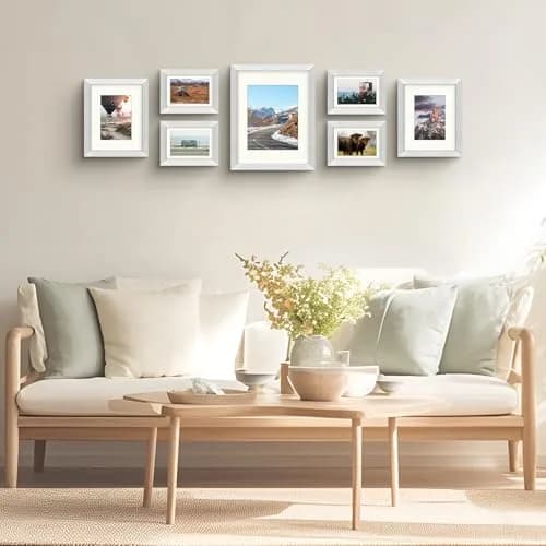 Frametory Gallery Wall Frame Set of 7 Multiple Sizes | Elegant Silver Finish with Ivory Mats thumbnail 2