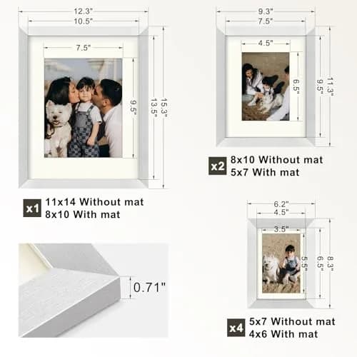 Frametory Gallery Wall Frame Set of 7 Multiple Sizes | Elegant Silver Finish with Ivory Mats thumbnail 3