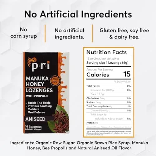P.R.I Manuka Honey Lozenges with Propolis, Aniseed | MGO 300+ Certified, 16 Count/2 Pack thumbnail 5