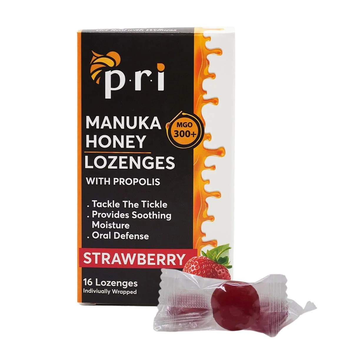 P.R.I Manuka Honey Lozenges with Propolis, Strawberry Menthol | Honey‑Forward, MGO 300+ New Zealand Manuka, 16 Count