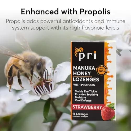 P.R.I Manuka Honey Lozenges with Propolis, Strawberry Menthol | Honey‑Forward, MGO 300+ New Zealand Manuka, 16 Count thumbnail 4