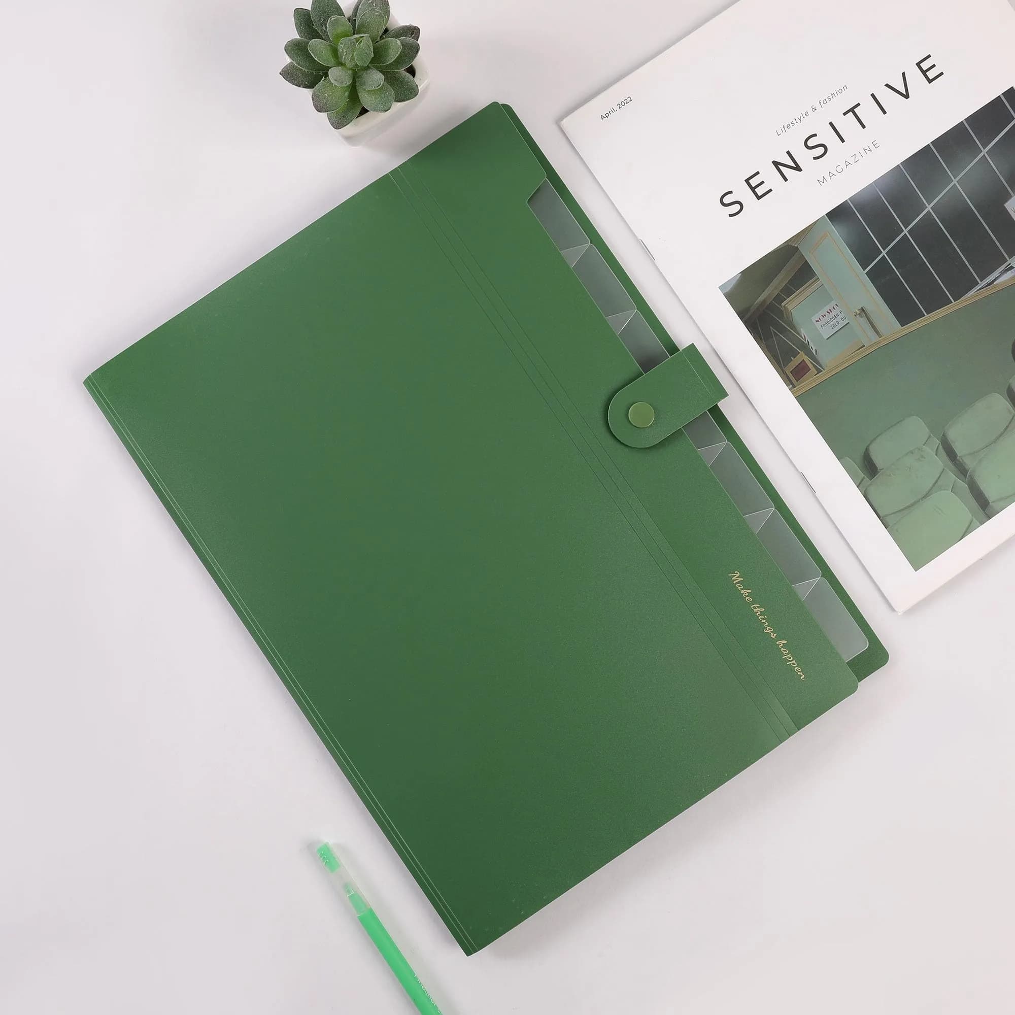 SKYDUE Expanding File Folder with 8 Pockets, Letter Size Accordion Organizer, Olivegreen | Portable Paper Organizer for Students & Office - view 2