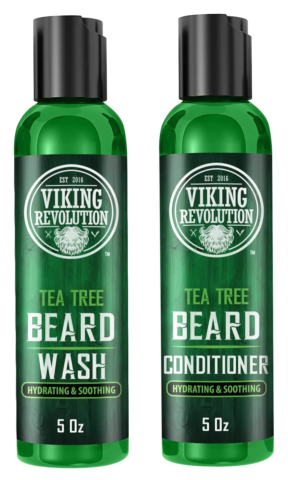 Viking Revolution Beard Wash & Conditioner Set Tea Tree 300ml (10 Fl Oz) | Cleans Softens & Conditions for Healthy Beard Growth — 10 Fl Oz