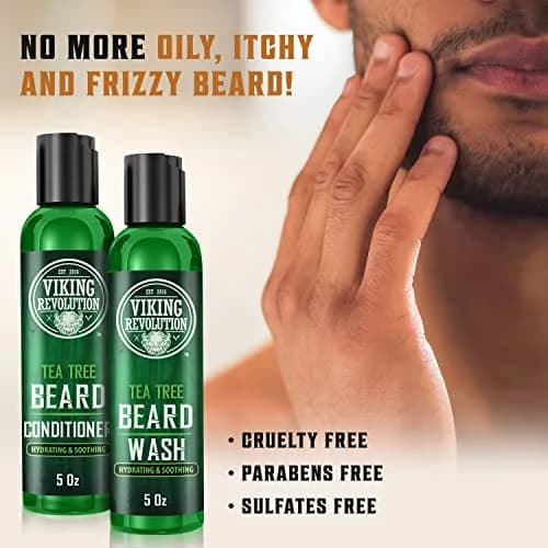 Viking Revolution Beard Wash & Conditioner Set Tea Tree 300ml (10 Fl Oz) | Cleans Softens & Conditions for Healthy Beard Growth thumbnail 2