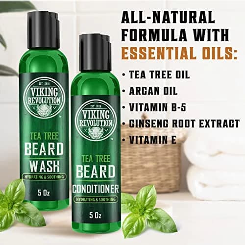Viking Revolution Beard Wash & Conditioner Set Tea Tree 300ml (10 Fl Oz) | Cleans Softens & Conditions for Healthy Beard Growth thumbnail 3