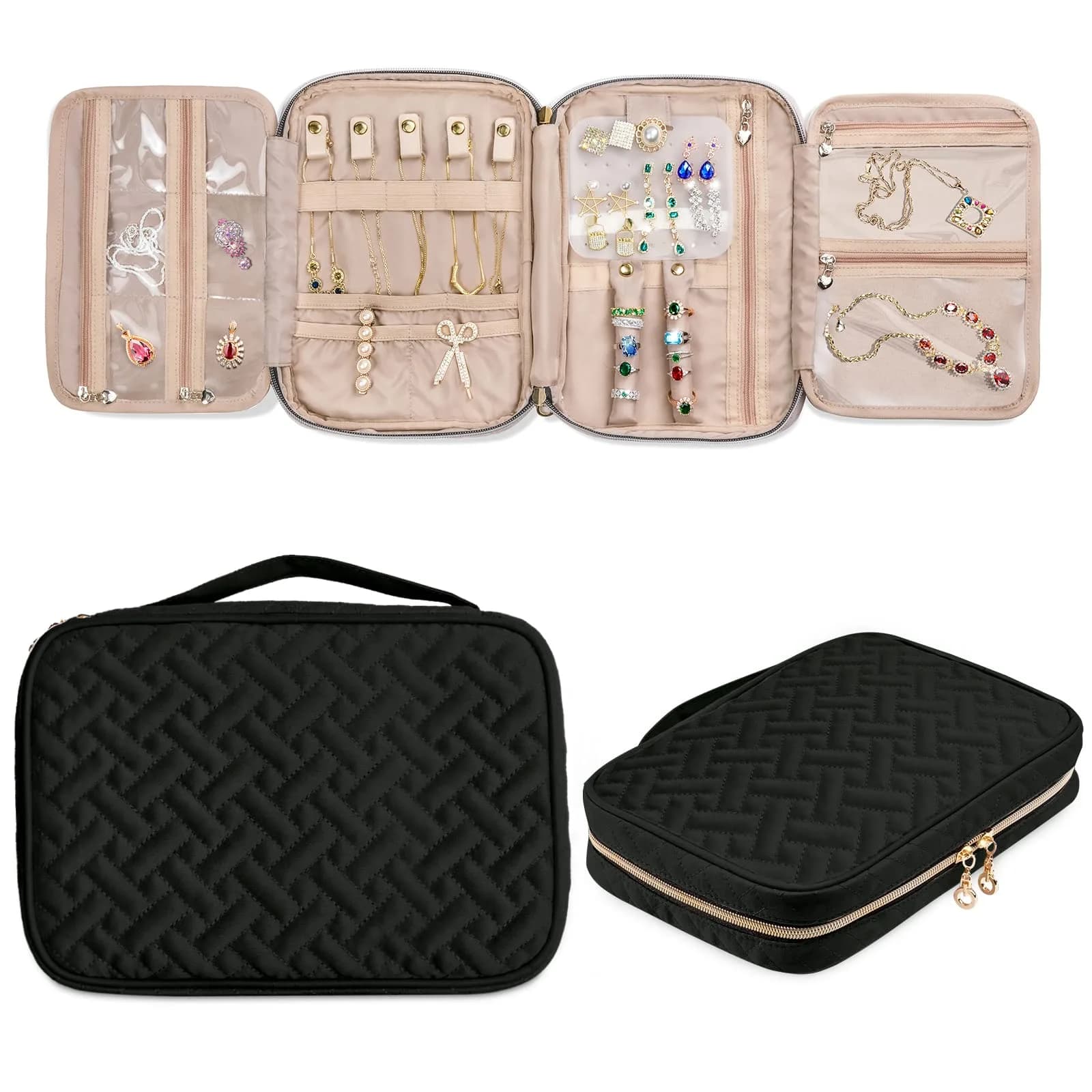 SFYBYHEART Travel Jewelry Organizer Case 10''L x 7''W x 2.5''H | Large Capacity, Tangle-Free Storage for Women