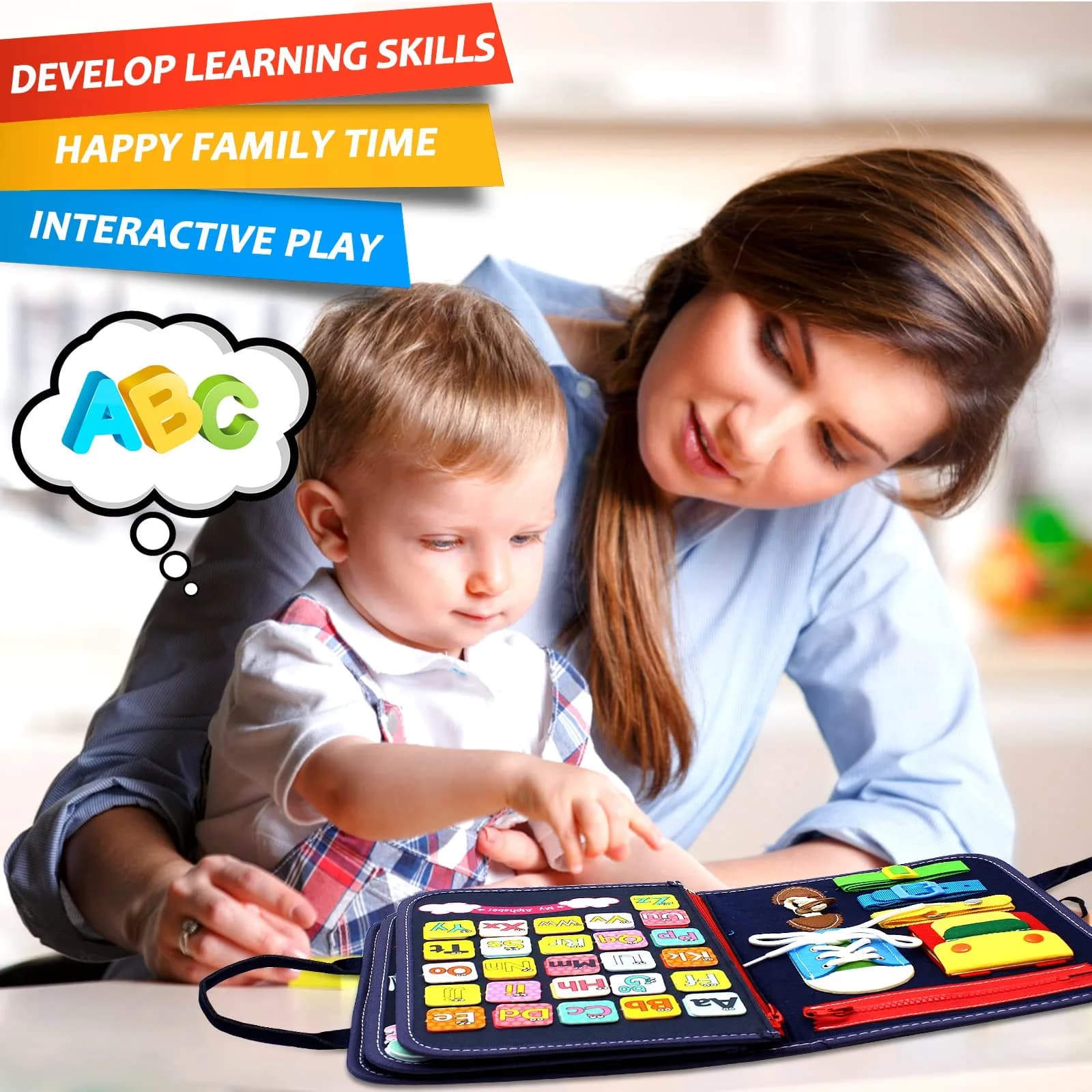 Qizfun Montessori Busy Board & Busy Book for Toddlers – Sensory & Learning Toy | 17.6 x 10 x 1 Inch - view 6