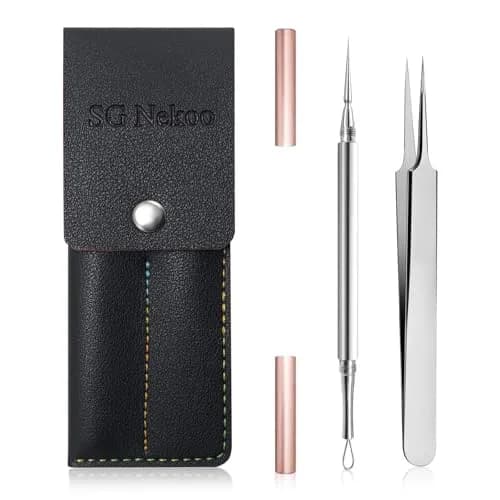 SG Nekoo Milia Remover Whitehead Extractor Tool Kit with Angled Loop & Acne Needle - Titanium Pink (3-Piece Set) thumbnail 1