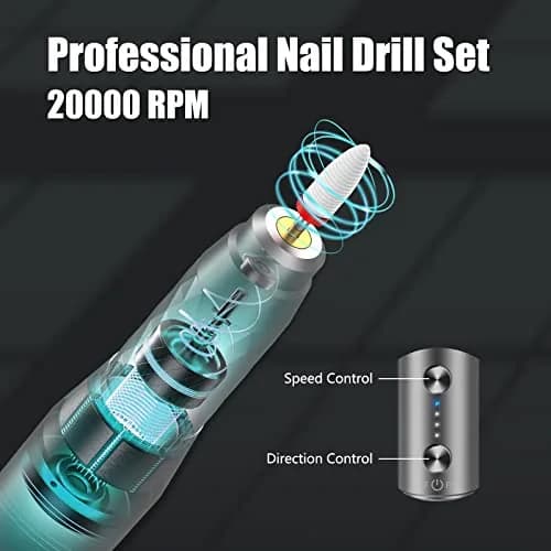 DANNARY Electric Nail Drill Machine Grey 30g (1.06oz) | Rechargeable Efile for Acrylic & Gel Nails thumbnail 6