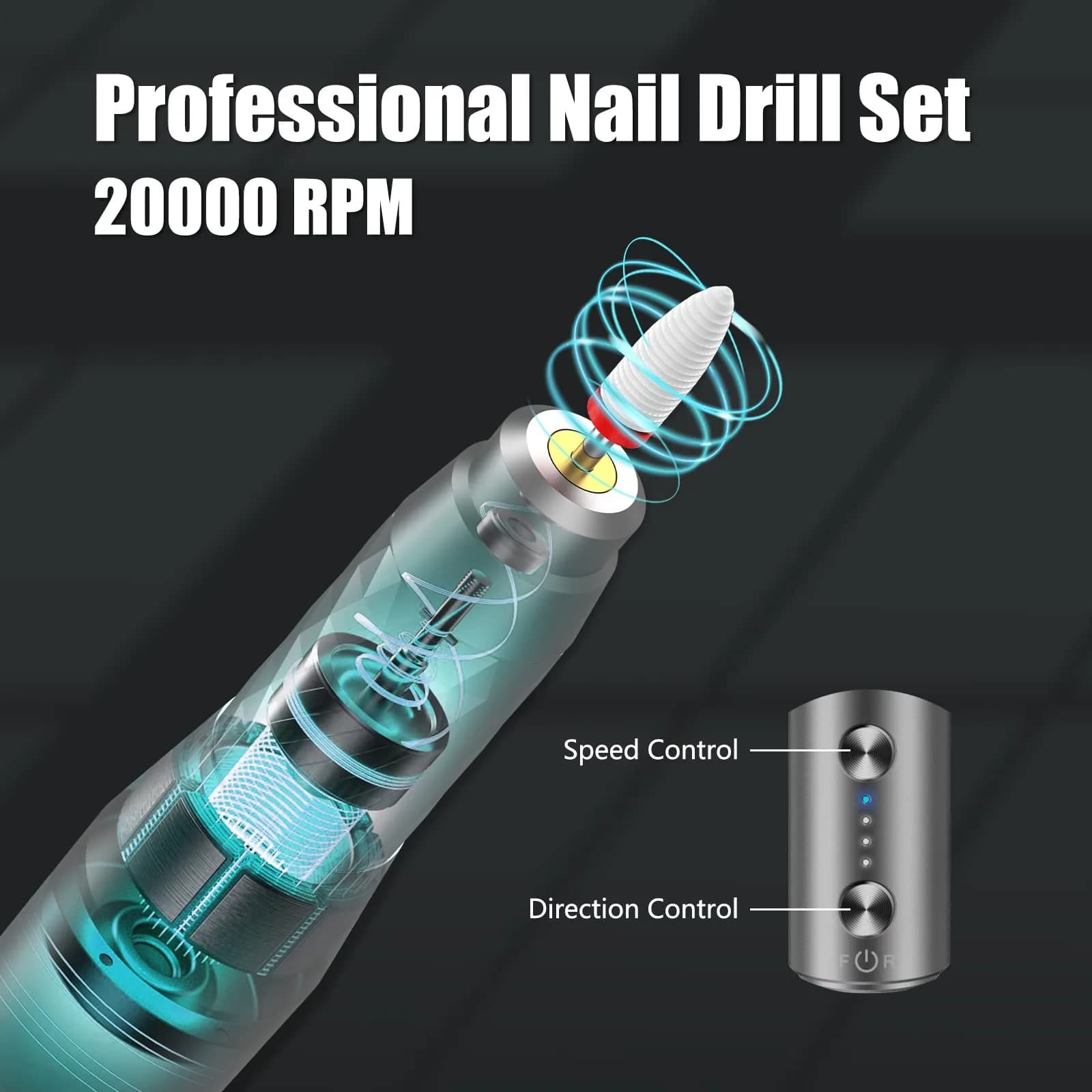 DANNARY Electric Nail Drill Machine Grey 30g (1.06oz) | Rechargeable Efile for Acrylic & Gel Nails - view 6