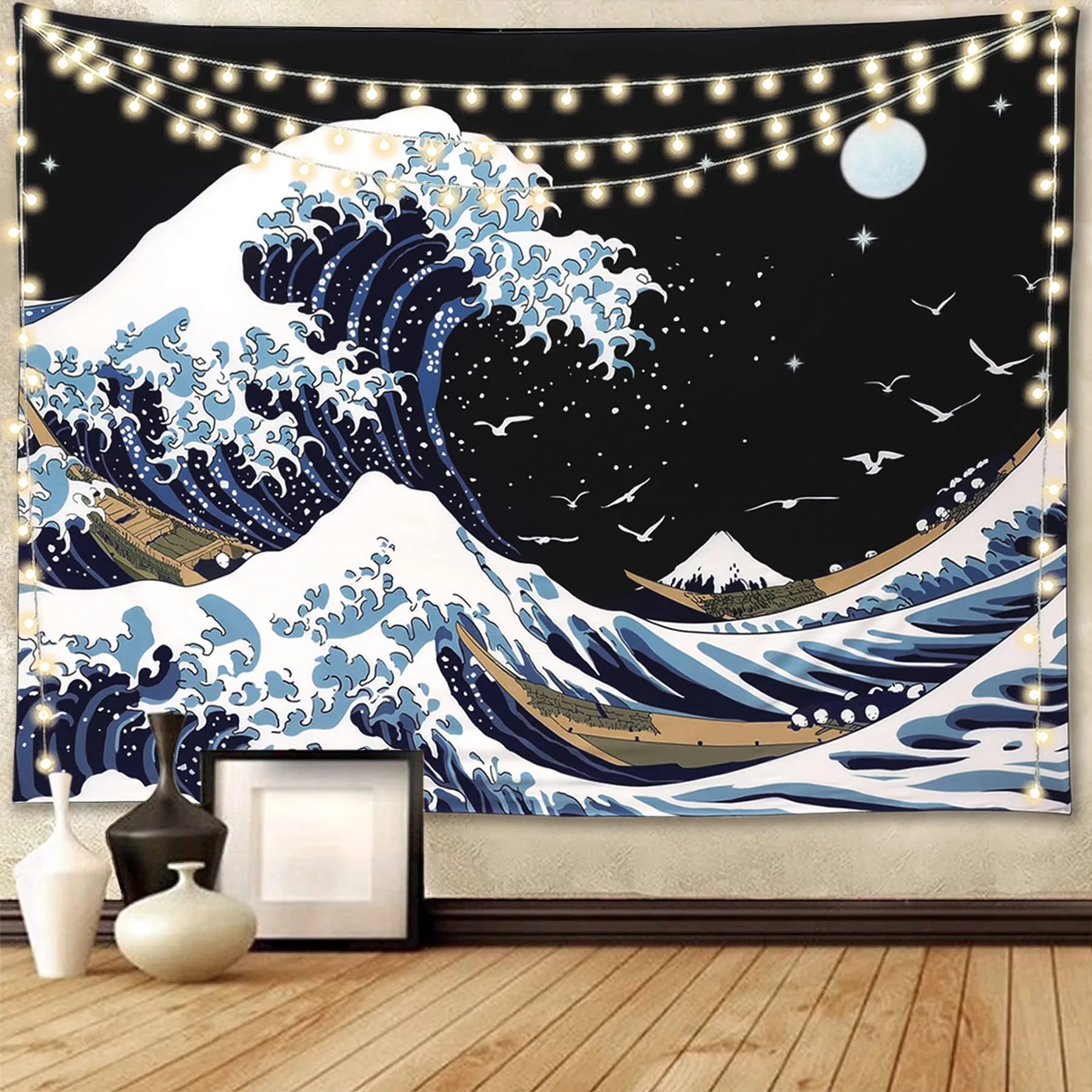 Pentasmile Wall Tapestry for Bedroom Aesthetic The Great Wave off Kanagawa 151cm x 130cm | Ocean Trippy Wall Decor