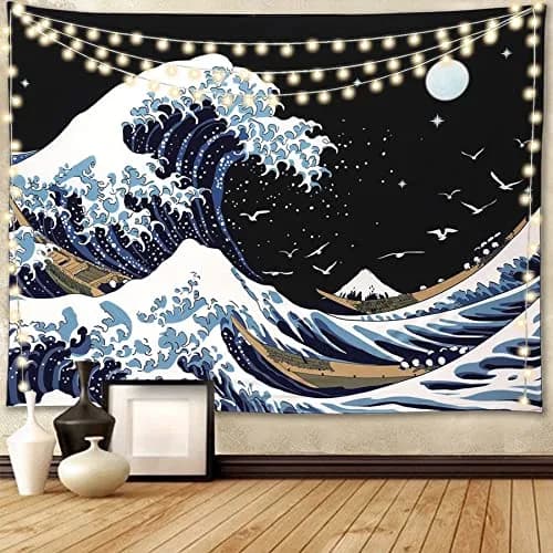 Pentasmile Wall Tapestry for Bedroom Aesthetic The Great Wave off Kanagawa 151cm x 130cm | Ocean Trippy Wall Decor thumbnail 1