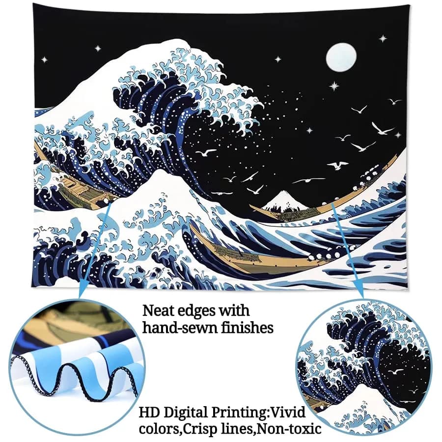 Pentasmile Wall Tapestry for Bedroom Aesthetic The Great Wave off Kanagawa 151cm x 130cm | Ocean Trippy Wall Decor thumbnail 5