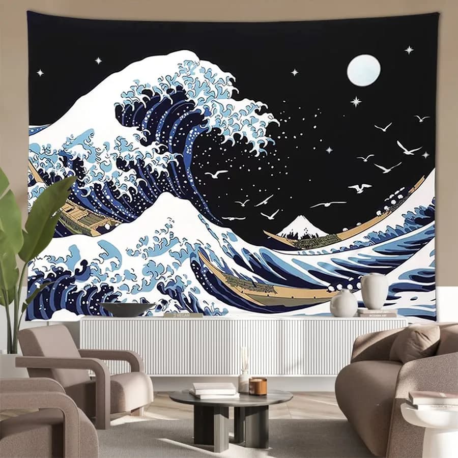 Pentasmile Wall Tapestry for Bedroom Aesthetic The Great Wave off Kanagawa 151cm x 130cm | Ocean Trippy Wall Decor thumbnail 6
