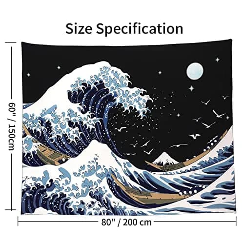 Pentasmile Wall Tapestry for Bedroom Aesthetic The Great Wave off Kanagawa 151cm x 130cm | Ocean Trippy Wall Decor thumbnail 10