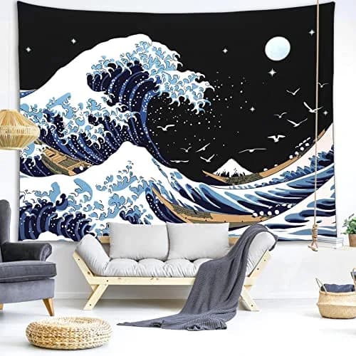 Pentasmile Wall Tapestry for Bedroom Aesthetic The Great Wave off Kanagawa 151cm x 130cm | Ocean Trippy Wall Decor thumbnail 2