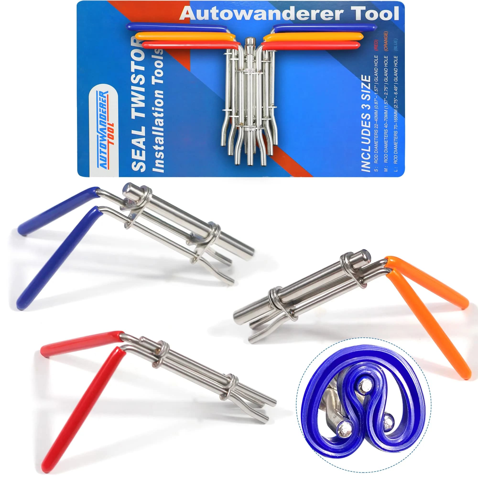 AutoWanderer Tool Hydraulic Cylinder Seal Install Tool Set 3 PCS | Rod Diameters 22-165mm - main product image