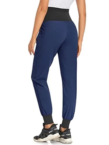 AMPOSH Women's Maternity Quick-Dry Pants Workout Joggers Pregnancy Sweatpants | Over the Belly Design, Elastic Waist, Zipper Pockets (M, Navy) thumbnail 5
