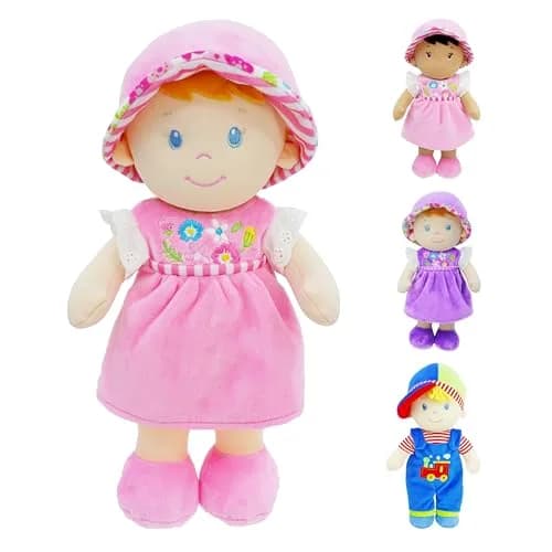 June Garden 12" Soft Dolly Emilia Plush Baby Doll, Pink Dress | Lightweight, cuddly toy for ages 0+ thumbnail 1