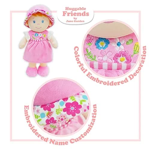 June Garden 12" Soft Dolly Emilia Plush Baby Doll, Pink Dress | Lightweight, cuddly toy for ages 0+ thumbnail 3