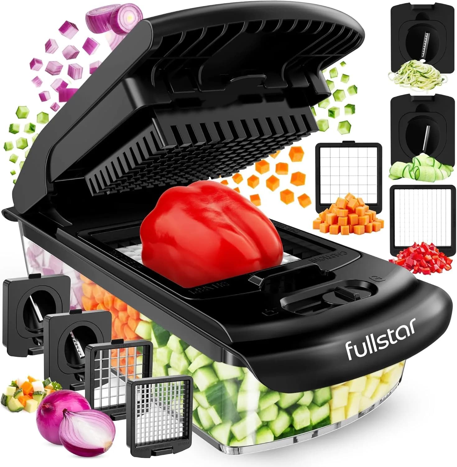 Fullstar Pro Original Vegetable Chopper & Spiralizer, Kitchen Prep Tool with 4 Stainless Steel Blades & 5-Cup Container | Dices in 30 Seconds - main product image