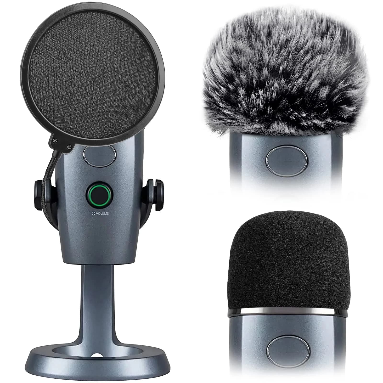 ChromLives Microphone Windscreen & Foam Cover 2-Pack for Zoom H5 H6 | Furry & Foam Wind Muff Set — Yeti Nano Cover