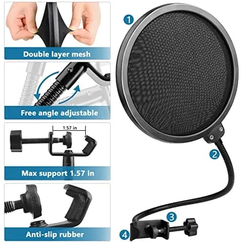 ChromLives 3-Pack Microphone Windscreen & Pop Filter Set for Blue Yeti Nano | Foam, Furry, and Dual-Layer Pop Filter thumbnail 5