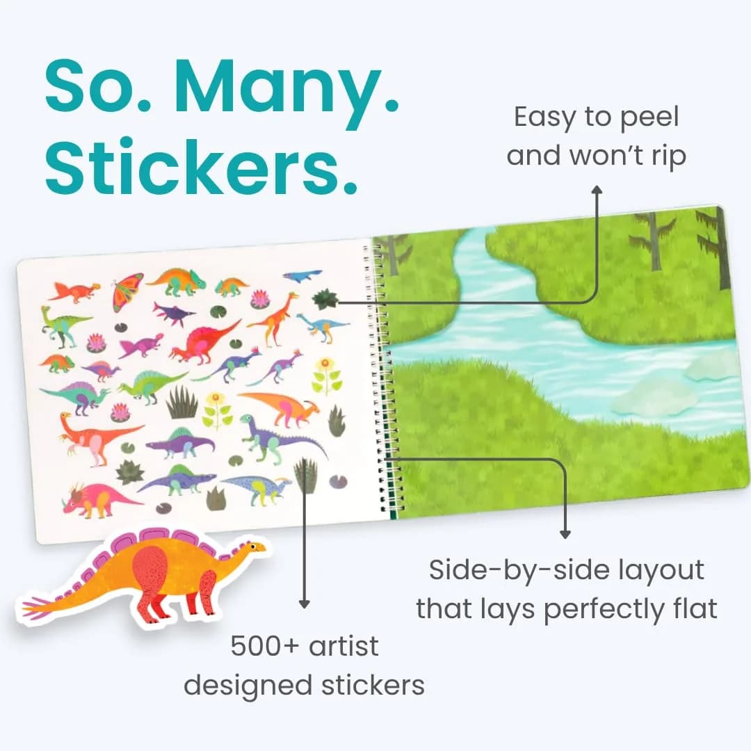 CUPKIN Dinosaur Sticker Book Activity for Kids 2-8 Years | 500+ Dino Stickers, 12 Scenes, 12 Coloring Pages, FSC Certified - view 3