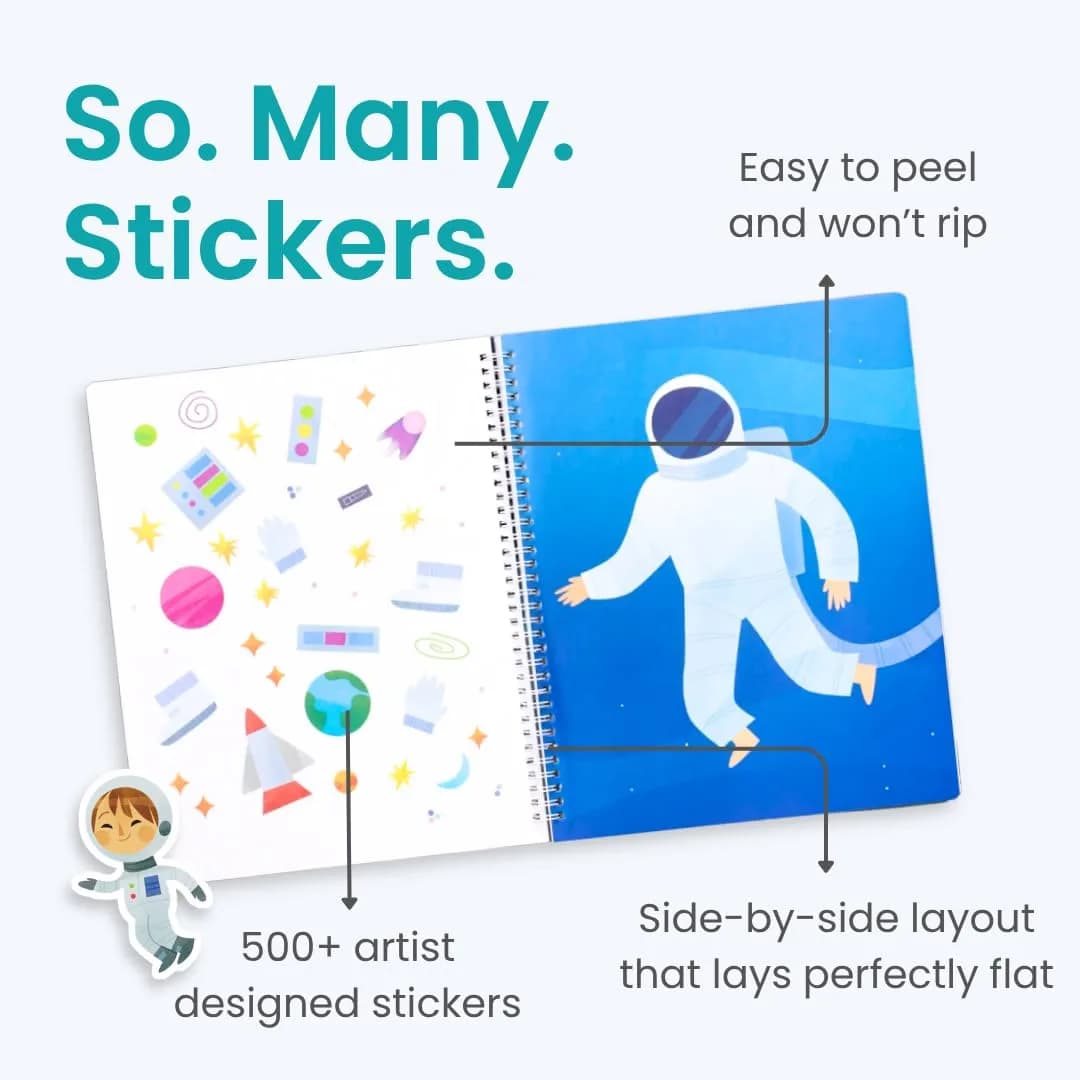 CUPKIN Outer Space Sticker Book for Kids 2-4, 500+ Stickers and 12 Coloring Pages - view 3