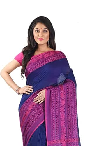 Laxmi Handloom Bengal Cotton Begampuri Saree 5.5m (18 ft) with 0.8m Blouse Piece | Handwoven Traditional Indian Drape thumbnail 4
