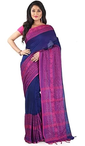 Laxmi Handloom Bengal Cotton Begampuri Saree 5.5m (18 ft) with 0.8m Blouse Piece | Handwoven Traditional Indian Drape thumbnail 1