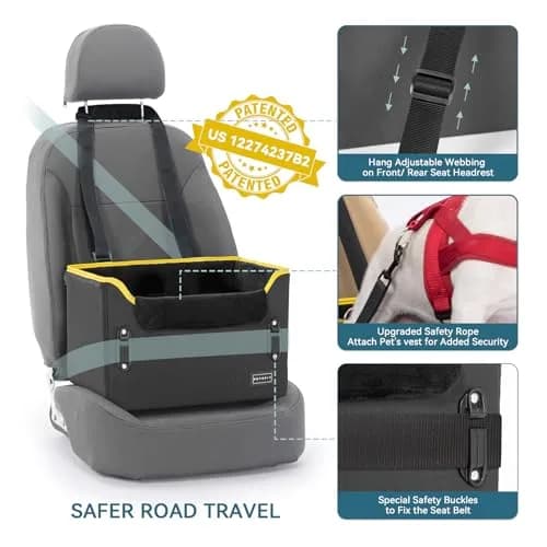 Petsfit Small Dog Car Seat – Foldable Travel Booster with Safety Buckles & Tether, Fits Front/Back Seat | Red thumbnail 3