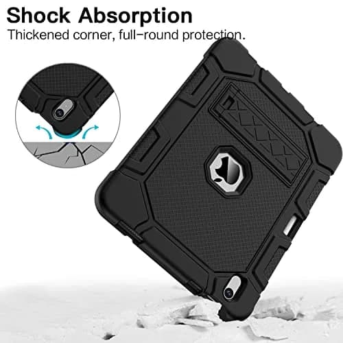 AZZSY Black Rugged Protective Case for iPad 11th/10th Gen 11/10.9 Inch | Built-in Pencil Holder & Kickstand thumbnail 4