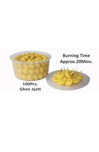 Om Phool Batti Cow Ghee Diya for Puja, 100 Pieces, Wax Free Vegan Ghee Batti/Wicks/Jyot for Puja Aarti, Yellow | 200g (Pack of 100) thumbnail 2