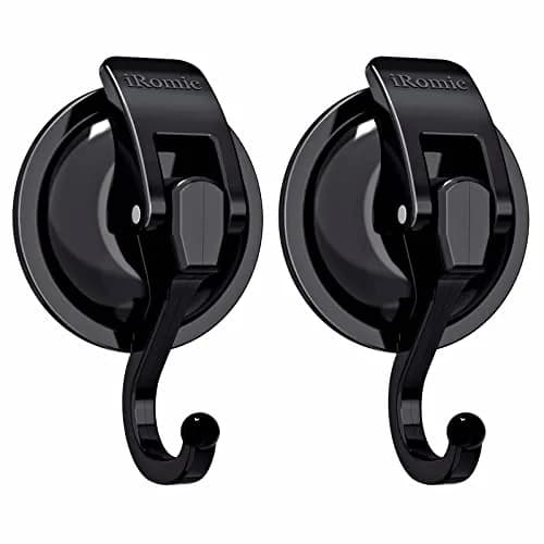 iRomic Heavy Duty Vacuum Suction Cup Hooks (2-Pack, Black) | Holds up to 13 lbs thumbnail 1