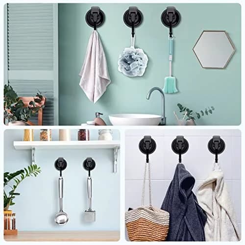 iRomic Heavy Duty Vacuum Suction Cup Hooks (2-Pack, Black) | Holds up to 13 lbs thumbnail 4