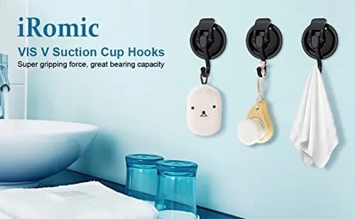 iRomic Heavy Duty Vacuum Suction Cup Hooks (2-Pack, Black) | Holds up to 13 lbs thumbnail 5