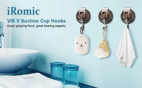 iRomic Heavy Duty Vacuum Suction Cup Hooks (2-Pack, 3.4in x 2.3in x 2.4in) | Damage-Free Organization for Smooth Surfaces thumbnail 5