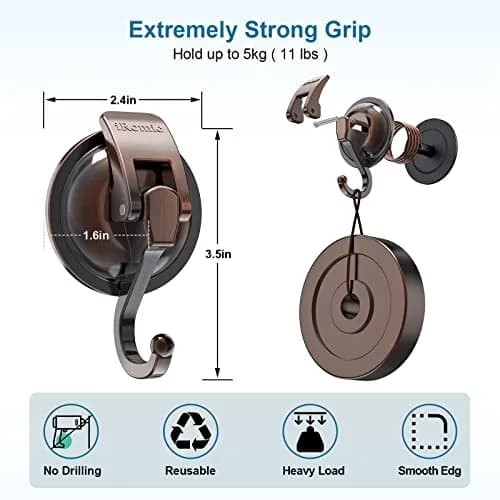 iRomic Heavy Duty Vacuum Suction Cup Hooks (2-Pack, 3.4in x 2.3in x 2.4in) | Damage-Free Organization for Smooth Surfaces thumbnail 3