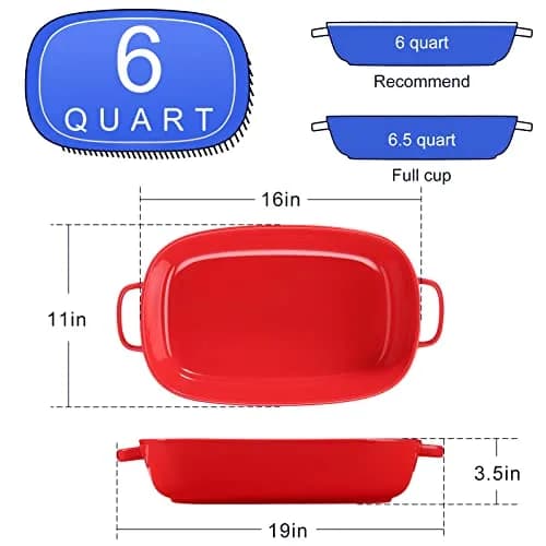 Roeveca 6 Quart Rectangular Ceramic Baking Dish 16x11 Inches | Oven & Microwave Safe, Dishwasher Friendly, Red thumbnail 4