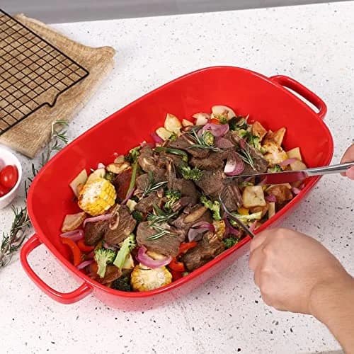 Roeveca 6 Quart Rectangular Ceramic Baking Dish 16x11 Inches | Oven & Microwave Safe, Dishwasher Friendly, Red thumbnail 5